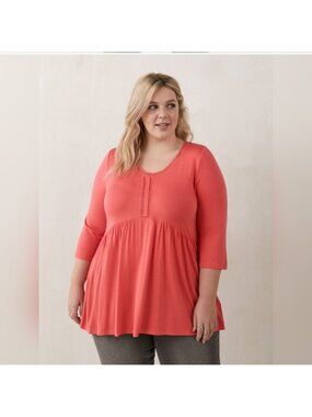 Penningtons Pink Babydoll Top 3/4 Sleeves Stretchy Jersey Knit Casual Size 1X